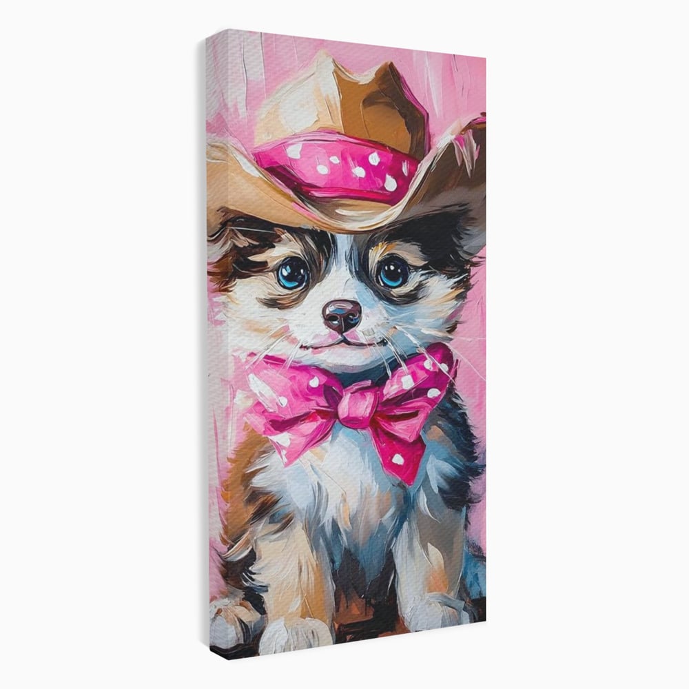 Tablou canvas cu tablou canvas cu catelus cowboy, fara rama, pe sasiu de lemn